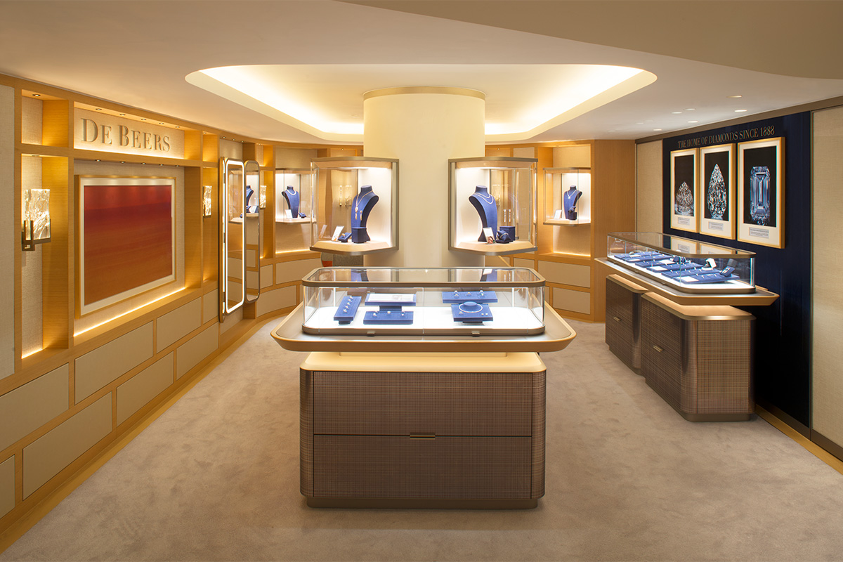 The exterior of De Beers luxury jewellery shop in Old Bond Street