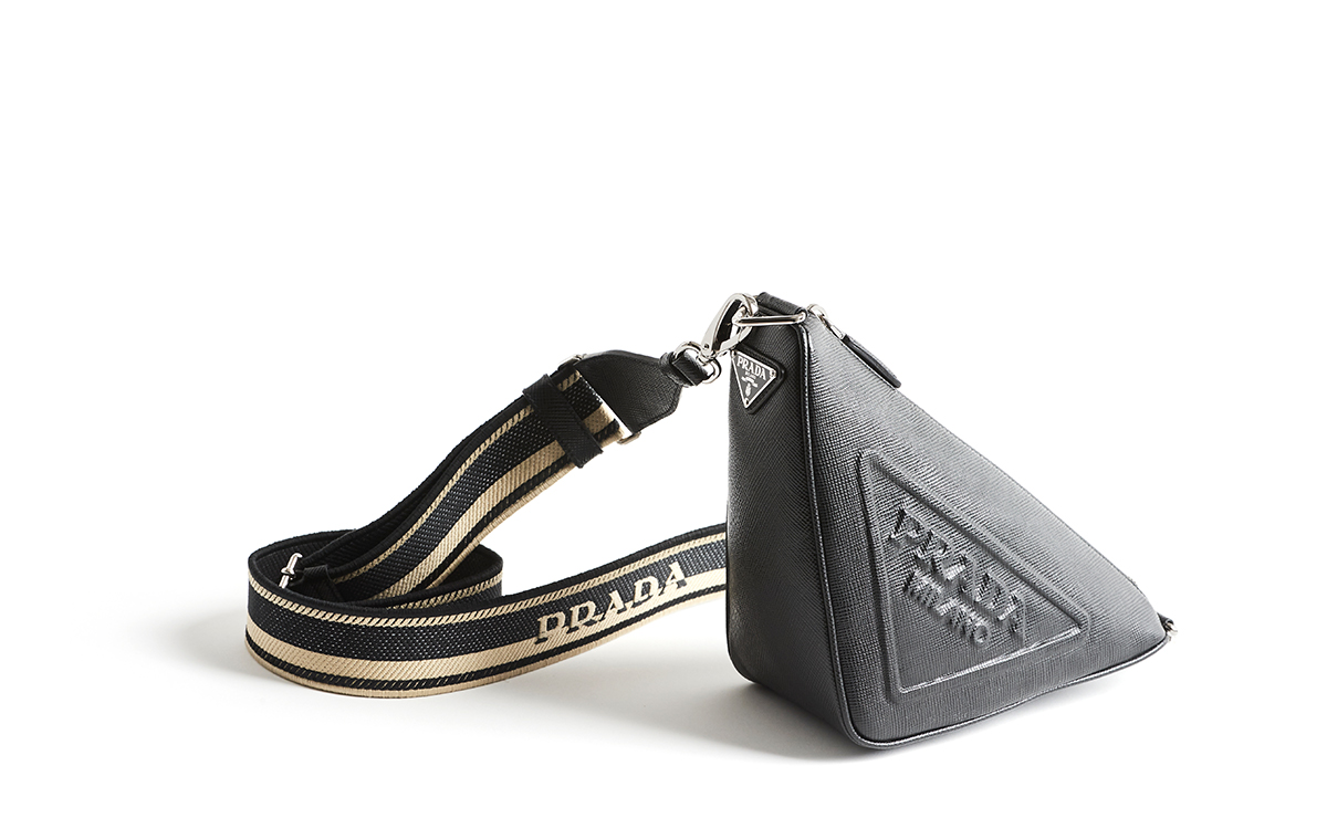 Prada Saffiano Triangle Bag Black in Leather with Silver-tone - US